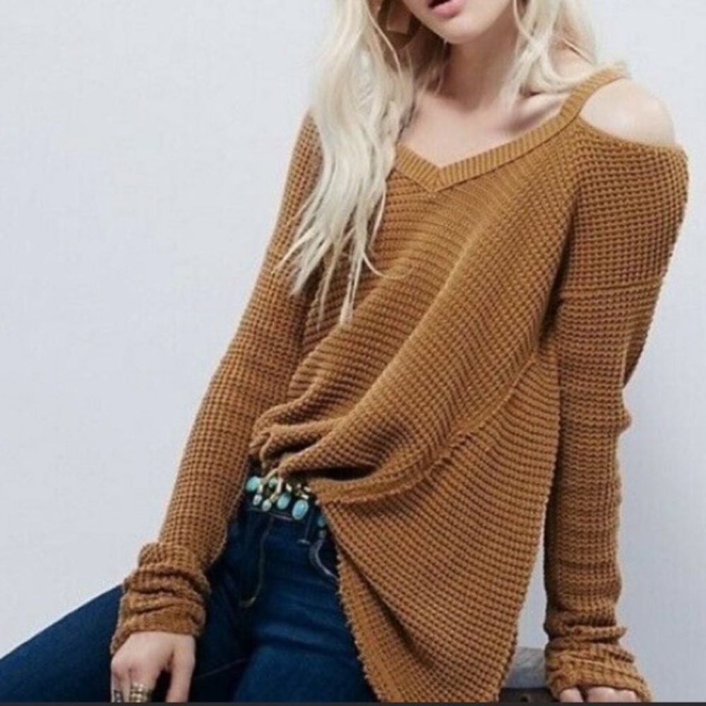 Free People Women's Mustard Brown "Moonshine Pullover" Top Sweater